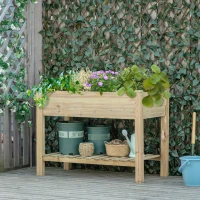 Outsunny Ghiveci înălțat cu etajeră de depozitare din lemn, pătrat de grădină pe picioare ridicat, 113 x 56 x 84 cm, verde(m-6)
