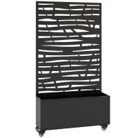 Outsunny Pflanzkasten mit Spalier, Metall-Blumenkasten mit Sichtschutz und Rollen, Spalier mit lamellenförmigen Aussparungen, 90x30x160cm, schwarz(m-1)