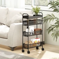 HOMCOM 4-stufiger Aufbewahrungswagen, Rollwagen, 3 herausziehbare Körbe, oberes Fach 19 x 43,2 x 80 cm schwarz(m-5)