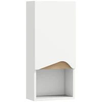 HOMCOM Dulap de baie de perete cu ușă cu închidere silențioasă și compartiment deschis 30 x 17 x 67 cm Alb(m-1)