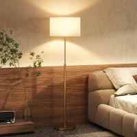 HOMCOM Lampadaire avec télécommande, réglable en hauteur, abat-jour en tissu, pied métal, luminosité ajustable, interrupteur au pied, couleur or(m-4)