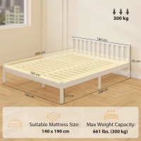 HOMCOM Cadru de pat din lemn masiv 160x200 cm Pat simplu cu tăblie și somier cu lamele, solid, pentru copii și adulți(m-3)