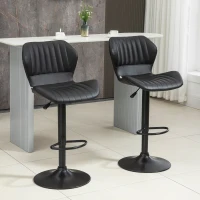 HOMCOM Set da 2 Pezzi Sgabello da Bar Regolabile in Altezza, 48,5x55,5x90-110 cm, in Finta Pelle e Acciaio, Nero(m-2)
