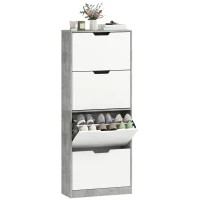 HOMCOM Meuble à chaussures moderne gain de place à 4 portes pour 16 paires, 62.5x26x156 cm, Gris ciment(m-6)