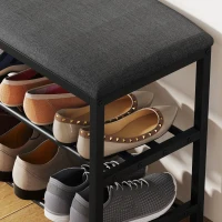 HOMCOM Banc à chaussures avec assise, banc avec rangement, étagère à chaussures à 2 compartiments ouverts, banc 81 x 31 x 50 cm Noir(m-5)