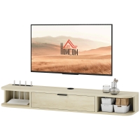 HOMCOM Meuble TV Suspendu avec Tiroir Rabattable 2 Étagères Ouvertes Gestion des Câbles 120x24x16 cm Bois naturel