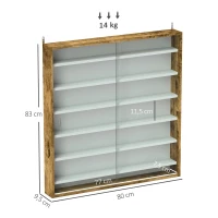 HOMCOM Wandvitrine für Sammlungen 80 x 9,5 x 83 cm 6 höhenverstellbare Einlegeböden 2 Glasschiebetüren(m-3)