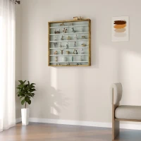 HOMCOM Wandvitrine für Sammlungen 80 x 9,5 x 83 cm 6 höhenverstellbare Einlegeböden 2 Glasschiebetüren(m-4)
