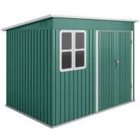 Outsunny Abri métallique de rangement pour outils de jardin, avec fenêtre, porte large, 260 x 177 x 190 cm, Vert(m-7)