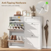 HOMCOM Zapatero 20 pares, armario estrecho con 4 cajones abatibles, 2 compartimentos, blanco(m-5)