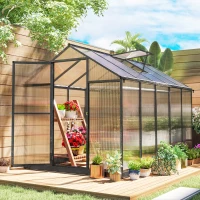 Outsunny Aluminium-Polycarbonat-Gewächshaus mit verstellbaren Dachfenstern 303x183x195 cm transparent(m-2)