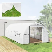 Outsunny Tunnelgewächshaus 8x3x2 m mit Kunststoffbespannung und verstärktem Stahlrahmen, Weiß(m-3)