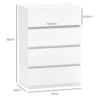 HOMCOM Cassettiera con 4 Cassetti e Cinture Anti-Ribaltamento, in Legno, 55x33x80 cm, Bianco(m-3)