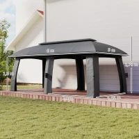 Outsunny Gazebo con zanzariere e doppio tetto per 15 persone, 3x6x3 m, Grigio scuro(m-3)
