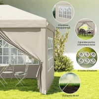 Outsunny Gartenpavillon 6x3m Faltpavillon mit UV-Schutz-Seitenwänden Höhenverstellbar mit Tragetasche beige(m-4)
