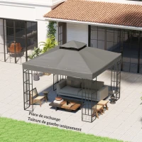 Outsunny Bespannung für Pavillon 3 x 3 m Ersatzdach zweistufiger Schutz UPF30+ Ablauflöcher grau(m-6)