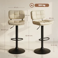 HOMCOM 2er-Set Vintage Barhocker mit Chesterfield-Steppung - drehbar, höhenverstellbar - Fußstütze - Creme PU-Bezug(m-3)