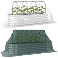 Outsunny Großer Außen-Pflanzkasten mit Gewächshausabdeckung und Netz, offener Boden für Hof/Terrasse, 200x60x103 cm, Silber(m-7)
