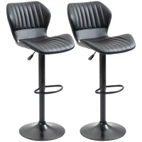 HOMCOM Set da 2 Pezzi Sgabello da Bar Regolabile in Altezza, 48,5x55,5x90-110 cm, in Finta Pelle e Acciaio, Nero(m-5)