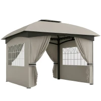 Outsunny Gazebo con tetto ventilato e finestre ad arco, 3,4x3,4 m, Grigio chiaro(m-7)