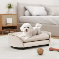 PawHut Divano per cani con cuscino rimovibile e fodera lavabile, 66x43x19,5 cm, Beige(m-6)