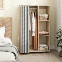 HOMCOM Mobiler Kleiderschrank mit 4 Rollen, Kleiderstange und Regalen 80x40x128cm, Naturholzoptik(m-2)