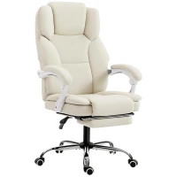 HOMCOM Scaun de birou ergonomic, fotoliu de birou cu spătar înclinat, înălțime reglabilă, 64x73x112-120cm, bej(m-8)