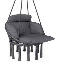 Outsunny Scaun suspendat cu pernă mare umplută hamac fotoliu suspendat cu franjuri kit de suspendare 80 x 60 x 40 cm gri închis