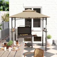 Outsunny Grillpavillon mit Doppelverdeck, Gartenüberdachung mit LED-Licht, 240 x 150 x 250 cm, Kaki(m-4)