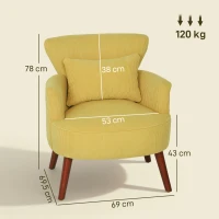 HOMCOM Fauteuil moderne à accoudoirs, fauteuil d'appoint rembourré avec coussin lombaire, pieds en bois d'hévéa, jaune(m-3)