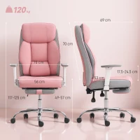 HOMCOM Chaise de Bureau Ergonomique Renforcée avec Accoudoirs Réglables, Repose-pieds et Appuie-tête, Rose(m-3)