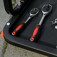 HOMCOM Tabouret d'atelier mobile sur roulettes Plateau à outils et structure en acier Charge 100 kg pour garage Rouge(m-4)