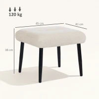 HOMCOM Tabouret avec coussin moelleux, pieds en acier, repose-pieds en tissu chenille, 45 x 41 x 38 cm, blanc crème(m-3)