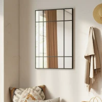 HOMCOM Wandspiegel im Verrière-/Fensterstil, rechteckig, horizontal oder vertikal, mit 4 Haken, schwarzes Metall - 90x60 cm(m-6)