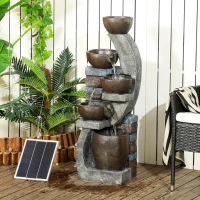 Outsunny Fontana solare da giardino a 5 livelli con LED, 107 cm, Grigio e Marrone(m-2)