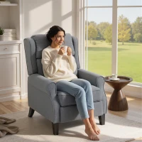 HOMCOM Fauteuil inclinable 132° max en tissu effet lin avec repose-pieds, 74x84x102 cm, Gris(m-2)