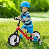 HOMCOM Bici equilibrio bambini con rotelle e sedile regolabile, Rosso(m-2)