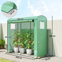Outsunny Seră cu ferestre cu plasă și ușă rulantă, seră cu folie și cadru din oțel 200 x 75 x 188 cm Verde(m-3)