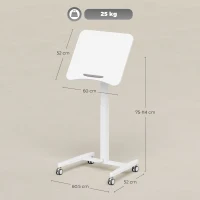 HOMCOM Birou Reglabil pe Înălțime, Blat Inclinabil, Roți și Cadru din Oțel, 60,5 x 52 x 75-114 cm, Alb(m-3)