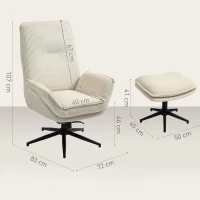 HOMCOM Poltrona girevole con poggiapiedi e seduta imbottita, Beige(m-3)