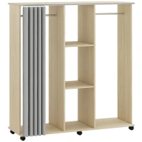 HOMCOM Dulap cu umeraș Mobil pentru depozitare 6 roți 120L x 40l x 128H cm lemn natural(m-1)