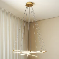 HOMCOM Plafonnier LED, 50W, 5 tubes lumineux réglables, modulable, plafonnier pour salon, salle à manger, cuisine, Or+Blanc(m-6)