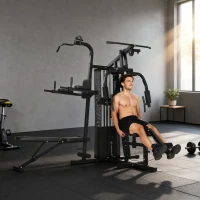 SPORTNOW Station d'entraînement multifonction, appareil de fitness domestique pour plus de 10 exercices, poids, banc de musculation réglable, Noir(m-5)