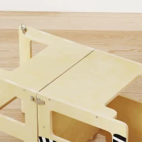 AIYAPLAY 3-in-1 Lernturm klappbar, verwandelbar in Schreibtisch und Stuhl mit Tafel Katzenmotive natural(m-5)