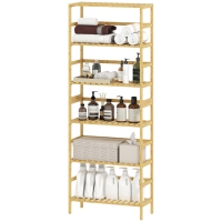 HOMCOM Étagère en bambou 6 niveaux Bibliothèque pour petits espaces Salle de bain Salon et Cuisine naturel