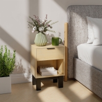 HOMCOM Table de chevet, chevet avec tiroir, compartiment ouvert, commode de nuit pour chambre, salon, 35 x 26 x 50 cm, Chêne