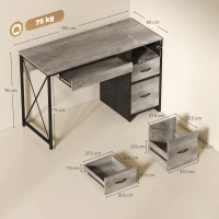 HOMCOM Birou de calculator, 120×50cm, birou cu depozitare, blat pentru tastatură, compartiment deschis și 2 sertare, gri(m-3)