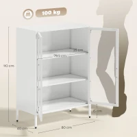 HOMCOM Aufbewahrungsschrank aus Stahl mit 2 Glastüren und verstellbaren Einlegeböden, 80x40x110 cm, Weiß(m-3)