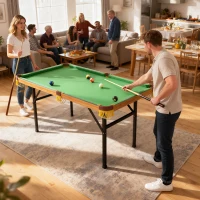 SPORTNOW Table de billard pliable, mini table de billard, 2 queues, 16 boules, triangle, brosse, vert(m-4)