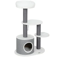 PawHut Arbre à chat avec 1 niche, 1 lit pour chat, 2 plateformes, poteaux en corde de jute, Blanc + Gris(m-1)